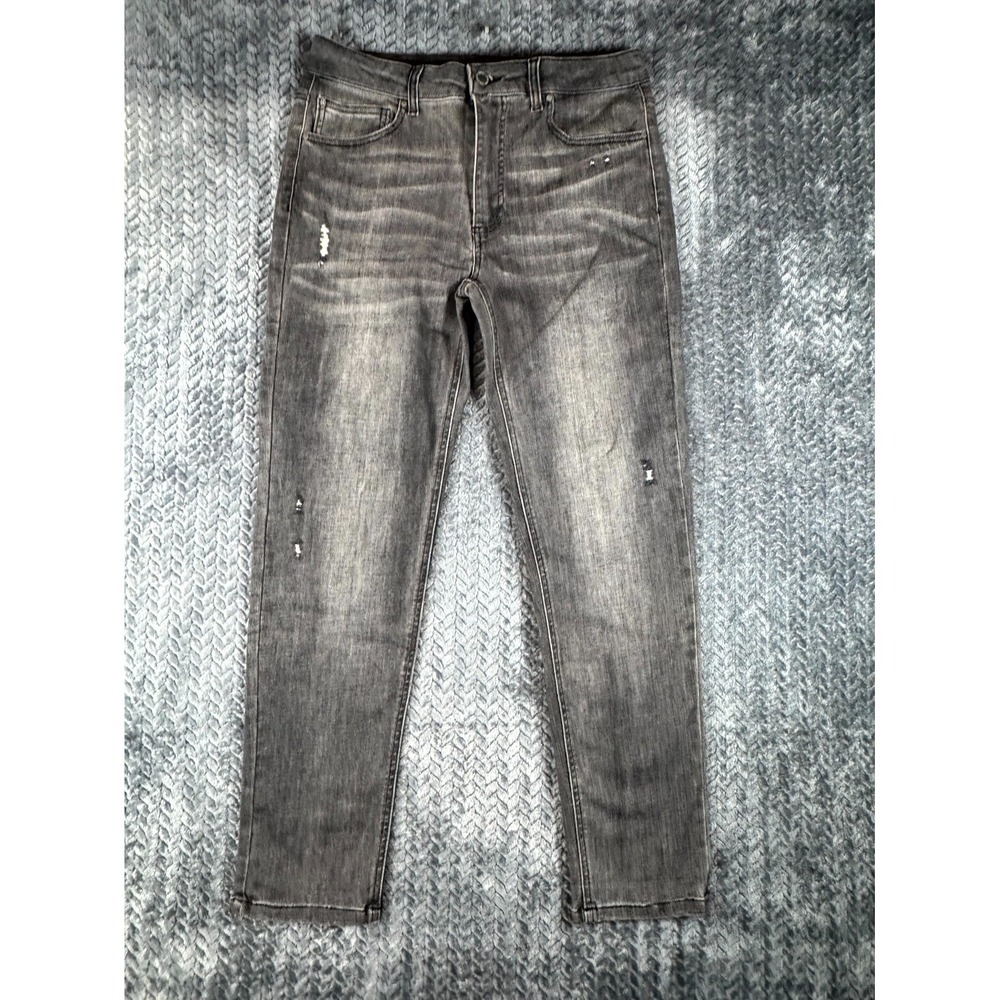 Risen Los Angeles Skinny Jeans Women 11x30 Gray Denim Cotton Mid Rise Distressed